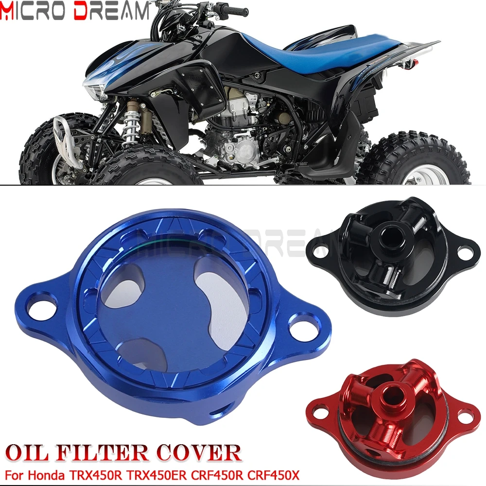 Para Honda TRX450R TRX450ER CRF450R CRF450X TRX/CRF450R motocicleta CNC cubierta de filtro de aceite ATV reemplazo de tapa de filtro transparente de aluminio