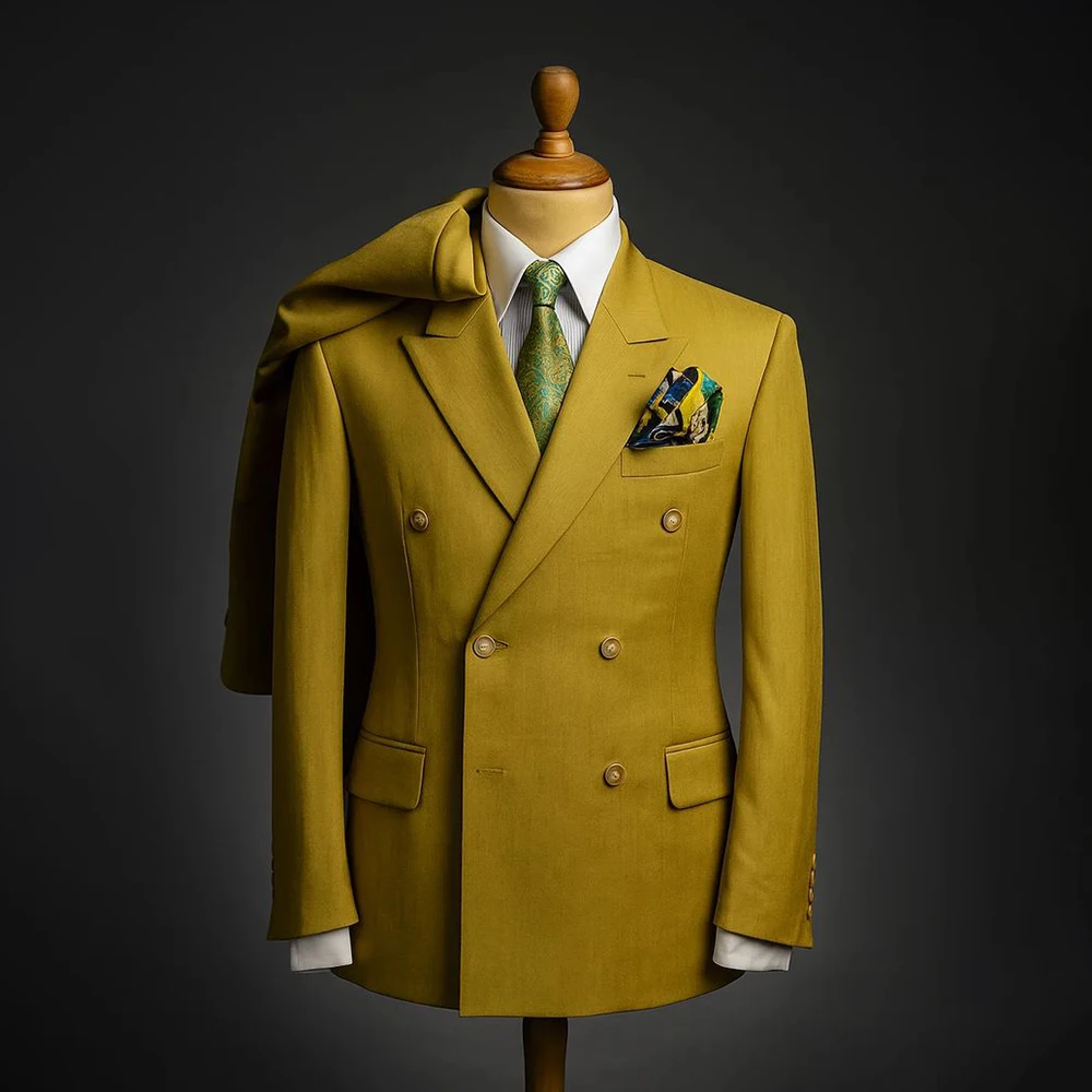 

Мужские костюмы на заказ, роскошные двубортные костюмы с острым лацканом, облегающие комплекты из двух предметов, куртка и брюки, высококачественная мужская одежда, костюм