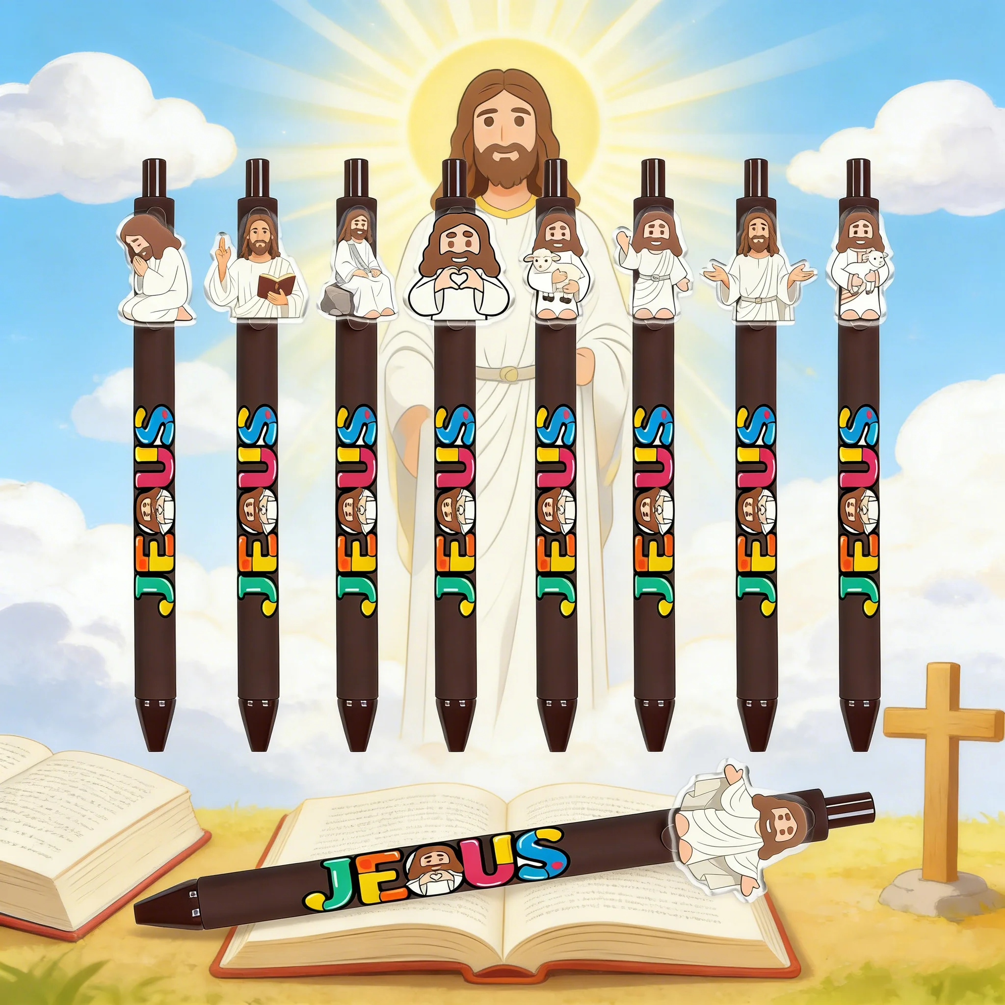 

9pcs/18pcs Elegant Minimalist Religious Creative Ballpoint Pen Deep Coffee Daily Writing Pen