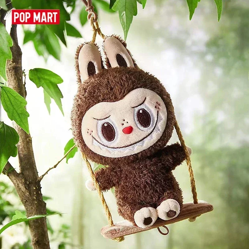 سلسلة ورشة عمل خشبية من POP MART Labubu - ألعاب صندوق الغموض مع سلسلة مفاتيح متأرجحة على شكل شخصية أنيمي حلي حقيبة تخمين دمية