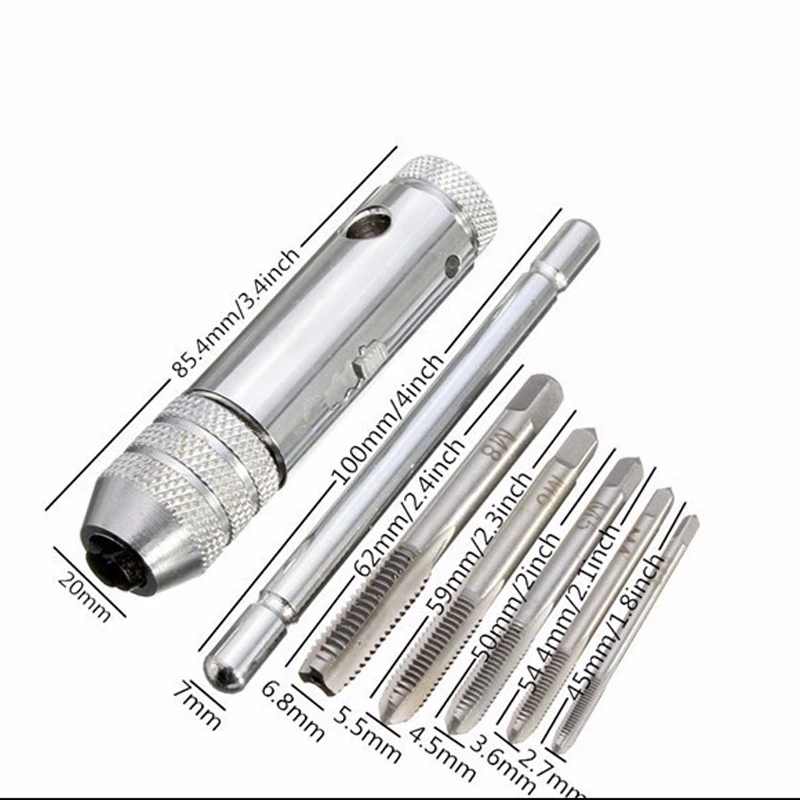 5 Pcs Tap Wrench Set M3-M8 Ratchet Spanner Metric Male Thread Drill For Metalworking Hand Tool Set Mechanical Workshop Tools