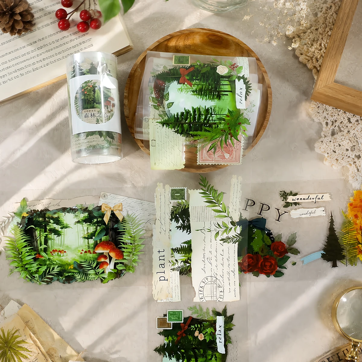 80mm*200cm Vintage Forest Tree Plant Landscape PET Tape Creative DIY Journal Material Collage Scrapbooking Stationery