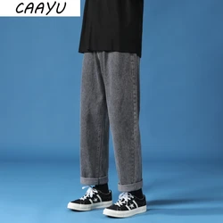 Caayu 2023 casual baggy jeans dos homens japão streetwear moda hiphop em linha reta calças de perna larga casal calças casuais preto azul