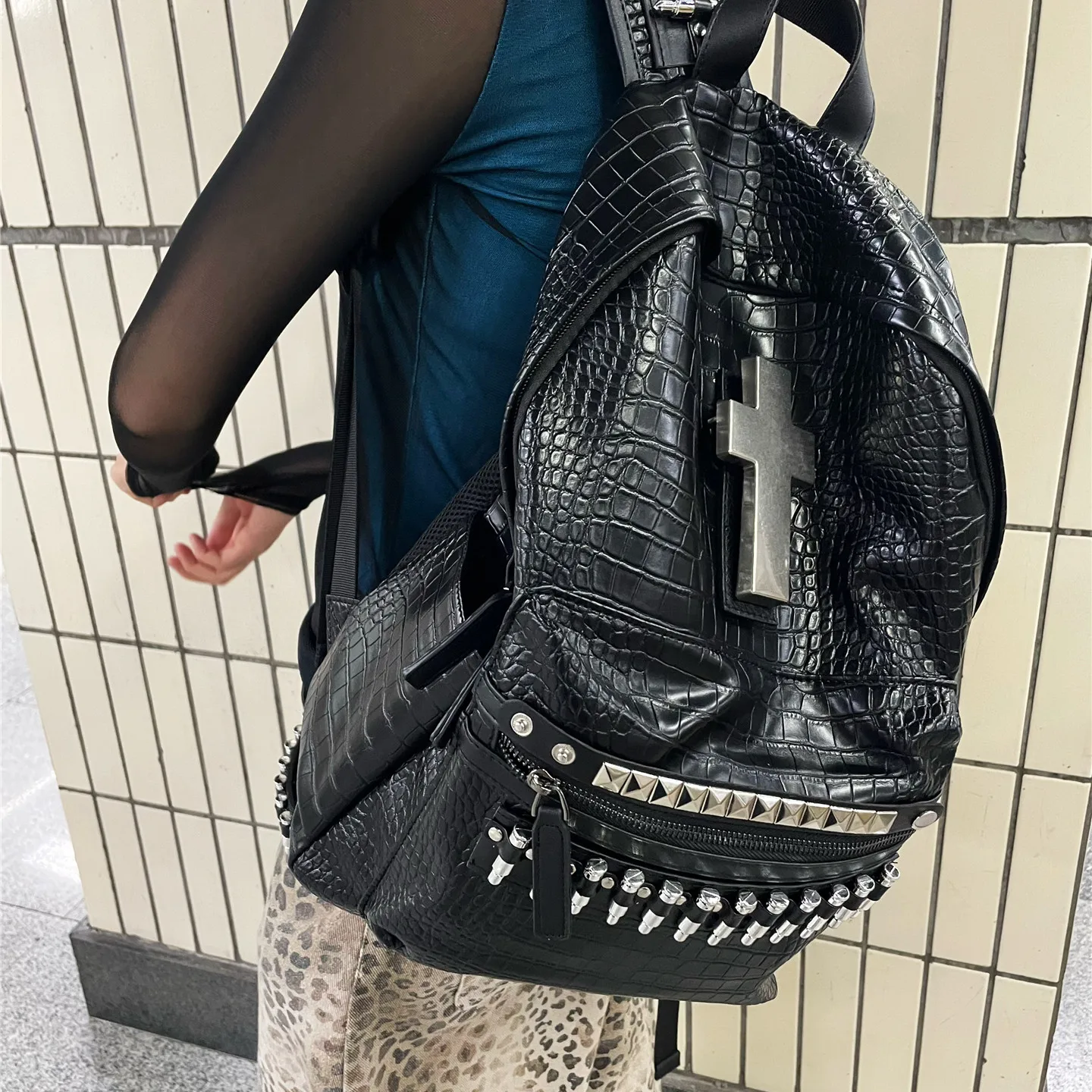 Women's Y2K Trendy Brand Spice Girl Backpack Original Designed Backpack for Men's Punk Rock Style Rivet Schoolbag