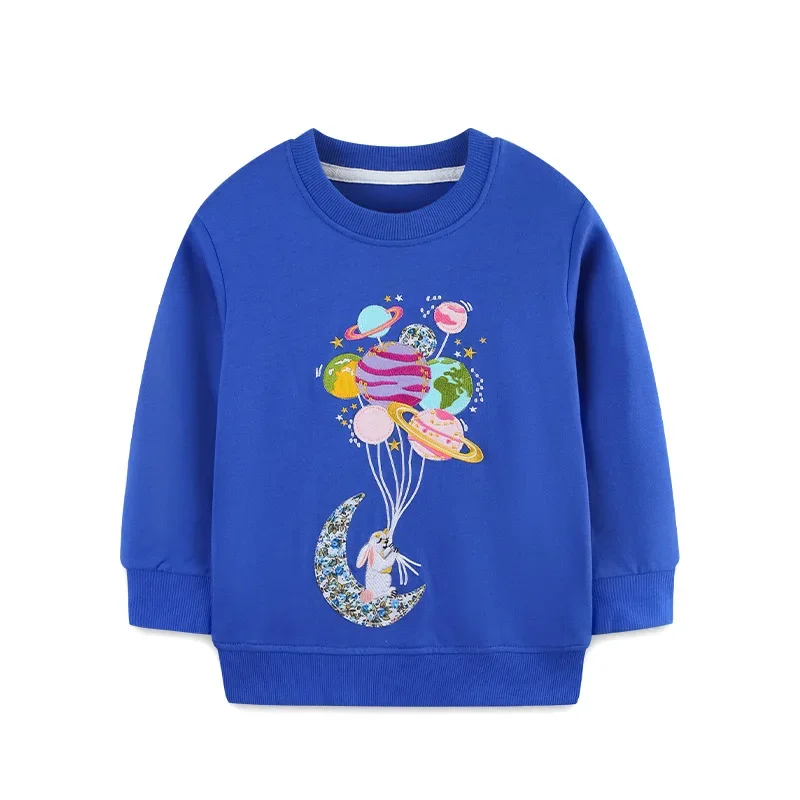 Infant Girls 100% Cotton Sweatshirts Pullover Top Embroidery Moon Planet Hoodies Toddler Kids Long Sleeve Autumn Winter Clothes