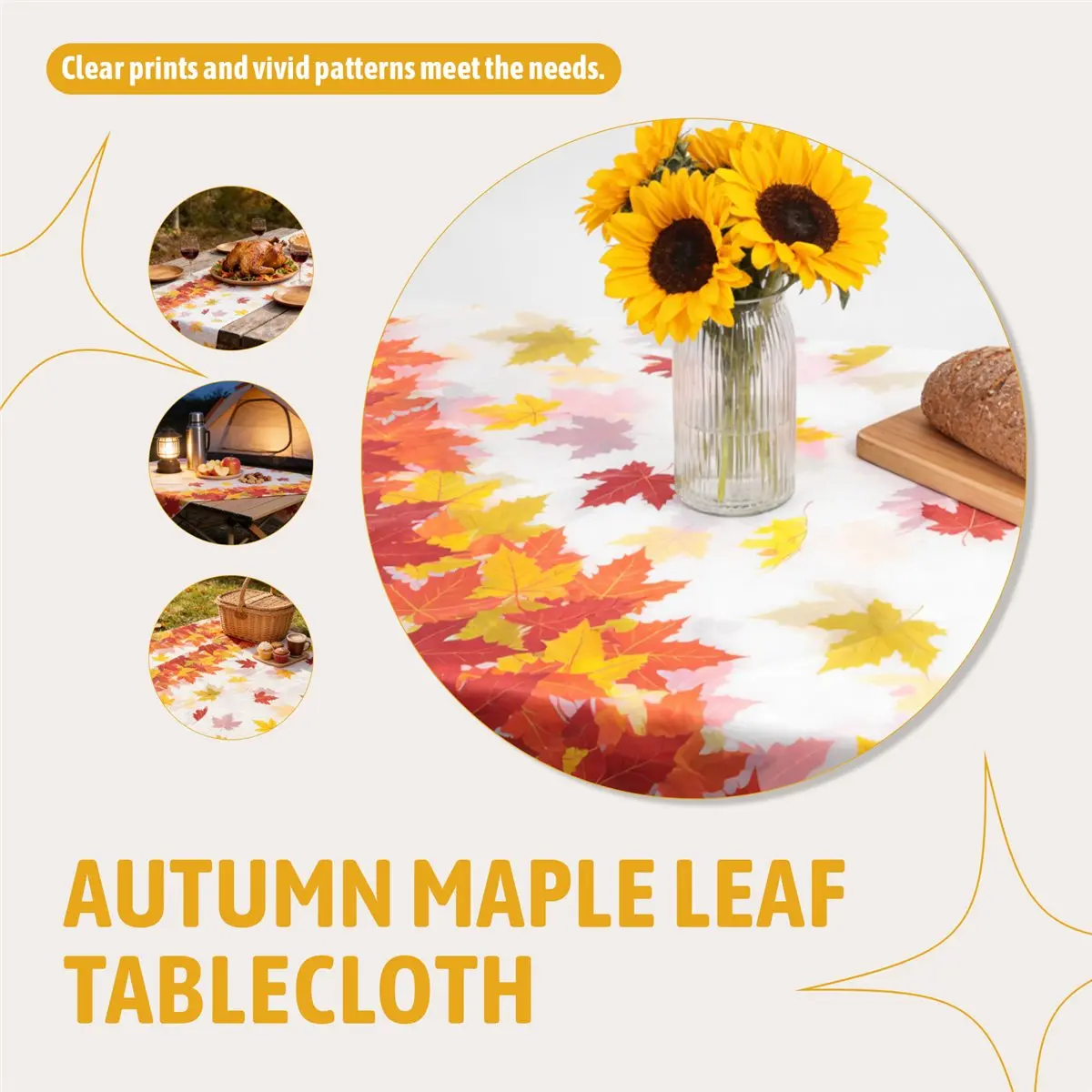 AA14 Thanksgiving Autumn Leaf Tablecloth Autumn Maple Leaf Tablecloth Waterproof Rectangular Plastic Tablecloth