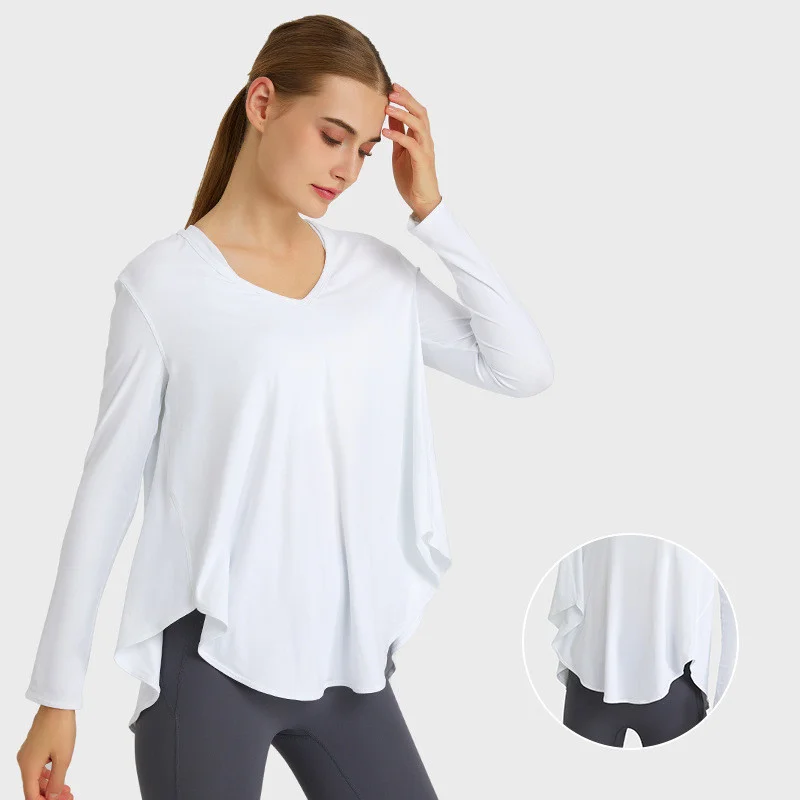 New Slim Covering Abdomen Curve Swing Quick Drying Long Sleeve Women's SZ Lightweight Loose Moisture Wicking Yoga Fitness Top