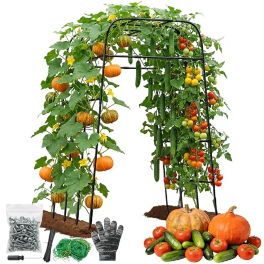 

Garden Arch Trellis for Climbing Plants 83 H x 57 L Rustproof Metal Walk-Through Tunnel Support in Black for Cucumber Tomato Pu