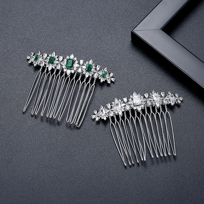 

SLBRIDAL Luxury Trendy Prong Setting Cubic Zircon Bridal Hair Comb Wedding CZ Headpieces Women Girls Jewelry Hair Accessories