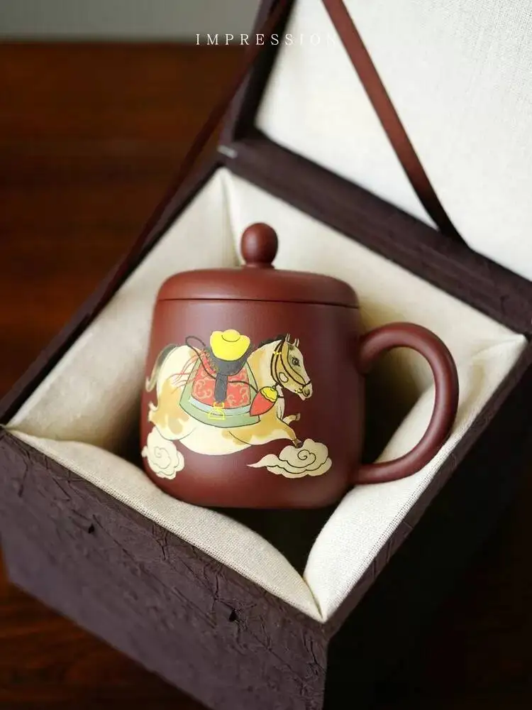 Sand Pot Impression: Instant Success, Immediate Wealth, Lidded Cup, Bottom Groove Blue, 360Cc, New Year Gift For Leaders