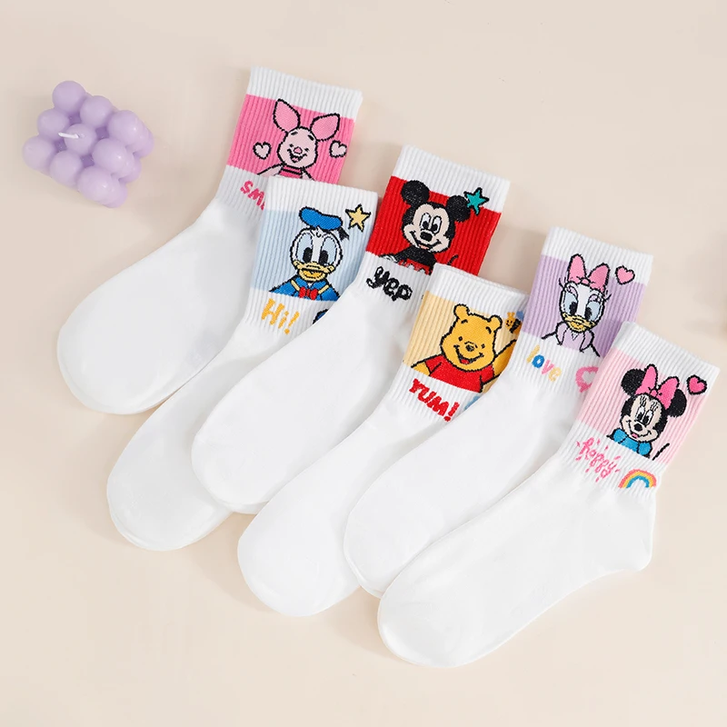 5 Pairs of Random Novel Fun Cartoon Cotton Graffiti Women's Mid Tube Socks for Daily Wear Hip Hop Street Style Crew Socks