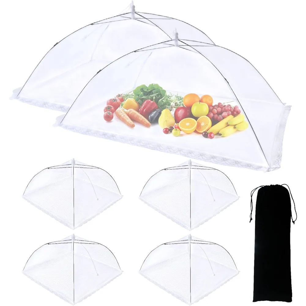 

6 Pack Food Covers for Outdoors Mesh Screen Include 2 Extra Large (40"X 24") & 4 Standard (17"X 17") Food Tents Collapsible and Reusable Mesh Food Covers for Outside, BBQ Party Supplies, Fruit