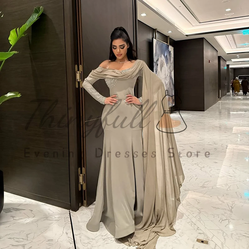 Thinyfull Saudi Arabia Mermaid Prom Evening Dresses Long Sleeve Beadings Night Party Dress 2025 Cocktail Prom Gowns Customized image 2