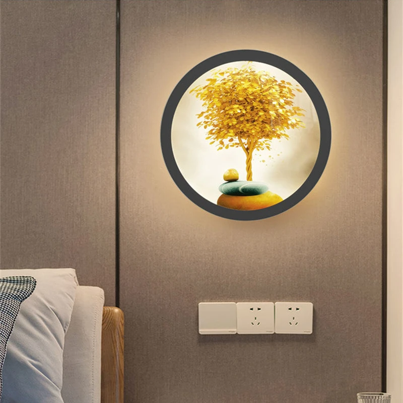 Vintage Mural LED Wall Lamps Industrial Round Acrylic Picture Sconce Bedside Bedroom Loft Hotel Home Decor Wall Lighting Fixture