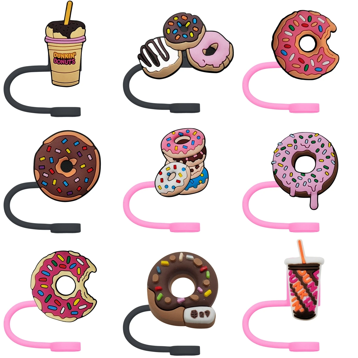 Cute Donut Dessert Straw Cap Topper 8MM Dust-proof Splash Proof Straw Cover Eco-friendly Kitchen Drink Party Travel Gift