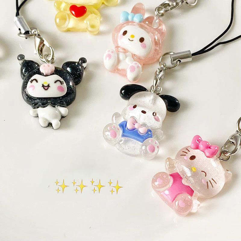 Sanrio Hellokitty Purin Mobile Phone Pendant Mymelody Pachacco Kuromi Cinnamoroll Bag Keychains Couple Pendant Rope Accessories