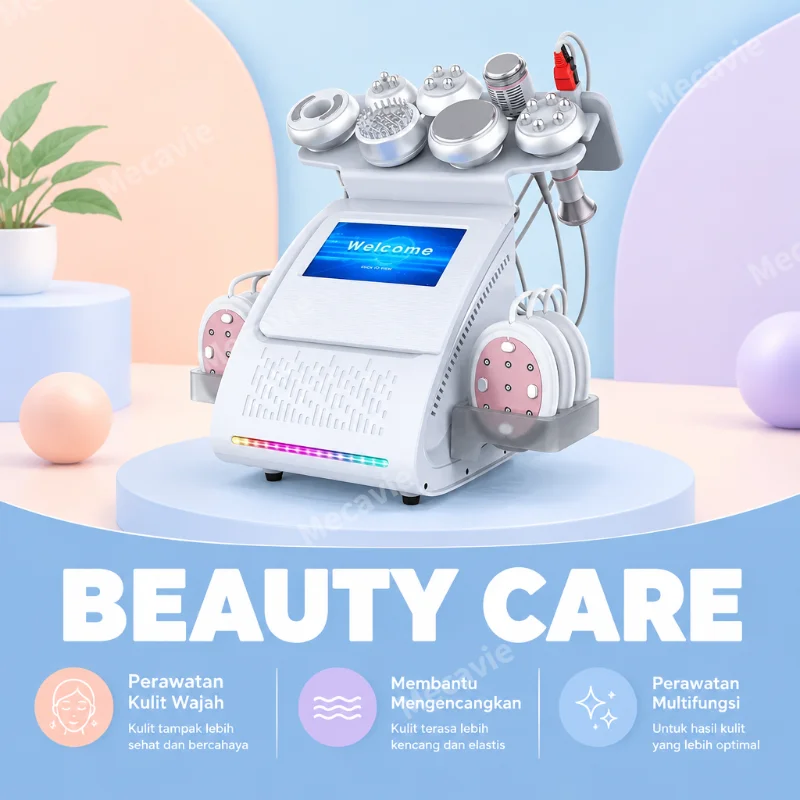 Multi Function Beauty Machine With Rf Infrared Therapy Nine Treatment Heads Including Pole And Pole Rf K Grease Bursting