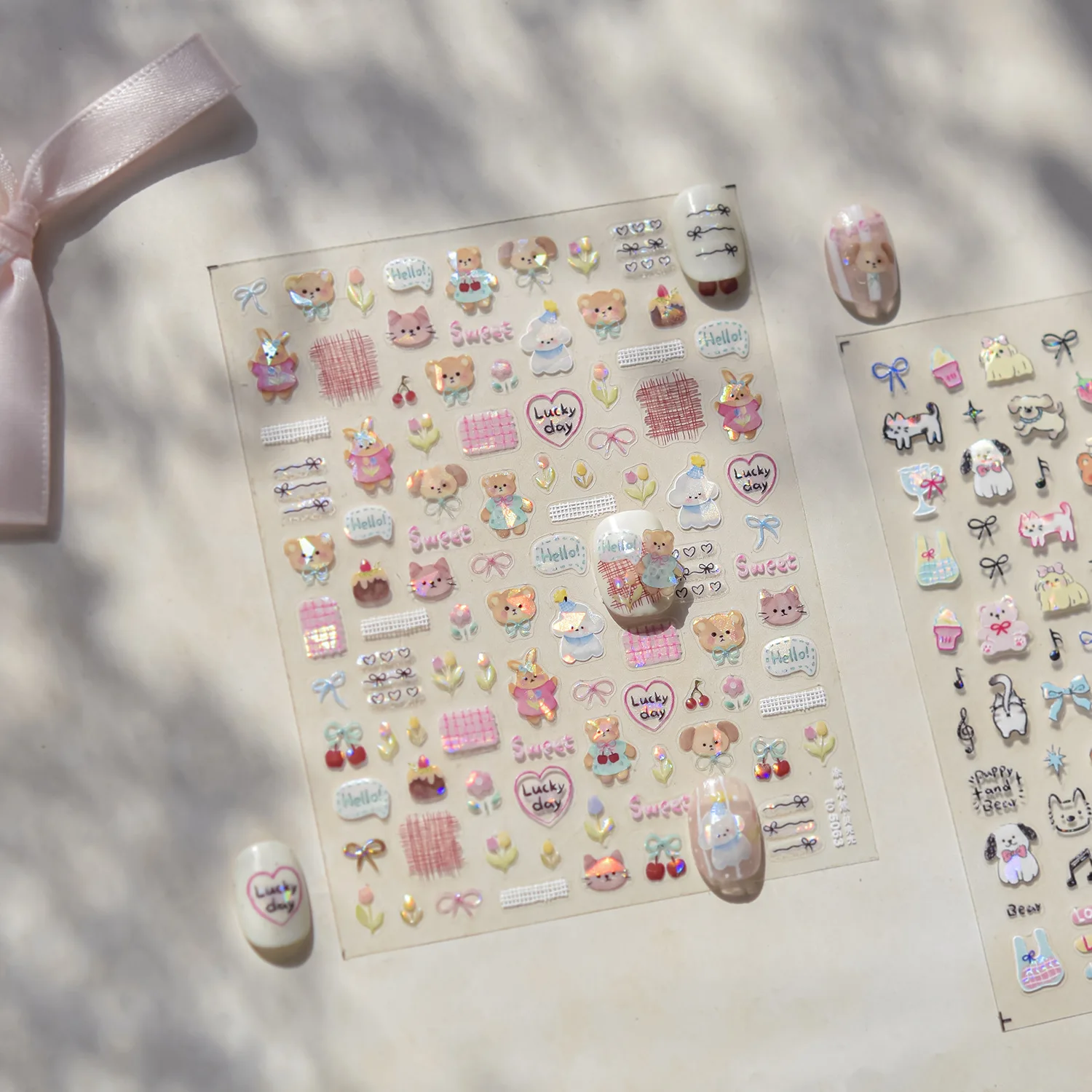 1 arkusz śliczne zwierzęce Graffiti naklejki na paznokcie pies kot niedźwiedź królik moda Nail Art Design dekoracyjna naklejka T-5062