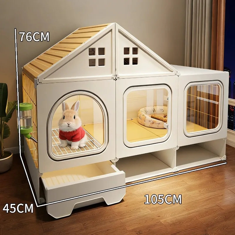 Large Rabbit Cage Indoor Villa with Toilet Easy Clean Hutch for Dwarf Rabbits Guinea Pigs