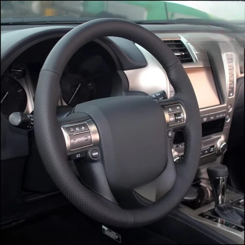 

Для Lexus GX450 GX460 GX400 2014-2019 сшитый вручную нескользящий черный чехол на руль из натуральной кожи