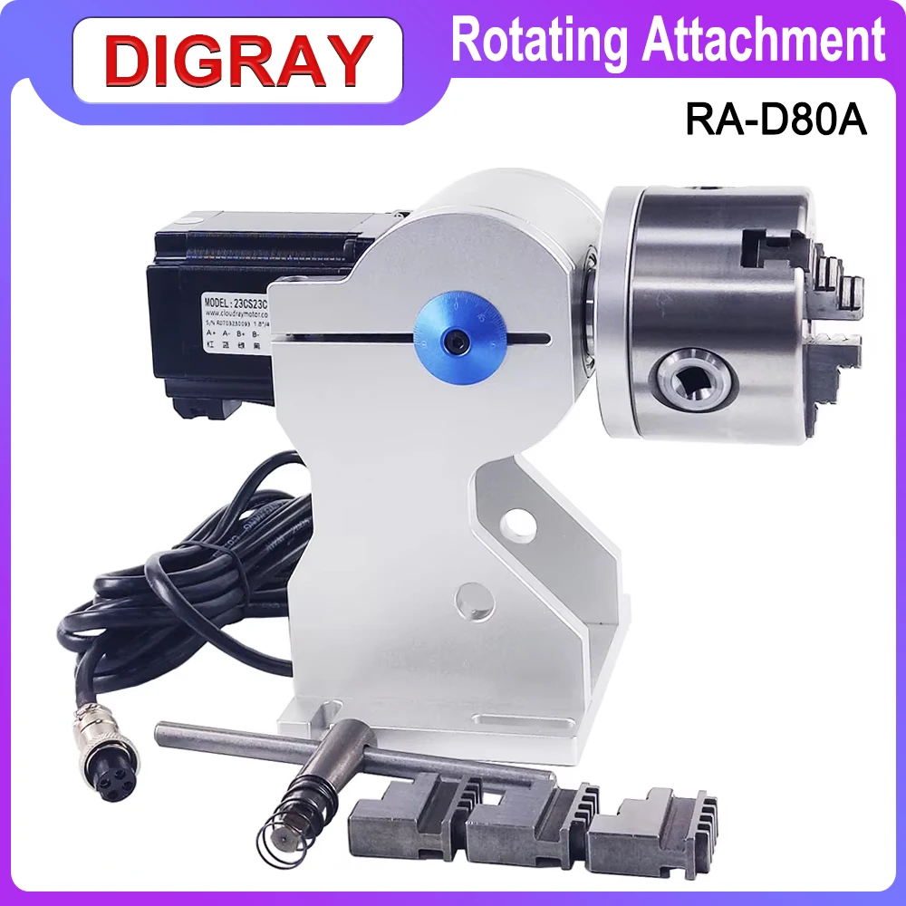 DIGRAY Rotary Attachment RA-D80A Rotary Device with Three Chuck +DM5042 Driver for UV CO2 & Fiber Laser Marking Machine