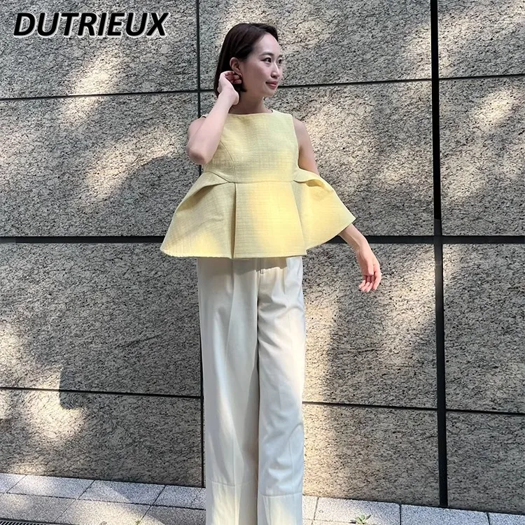 Débardeur sans manches à col ras du cou pour filles, nouveaux modèles d'été japonais, bord à volants, balançoire, doux et mignon, couleur unie, débardeur polyvalent