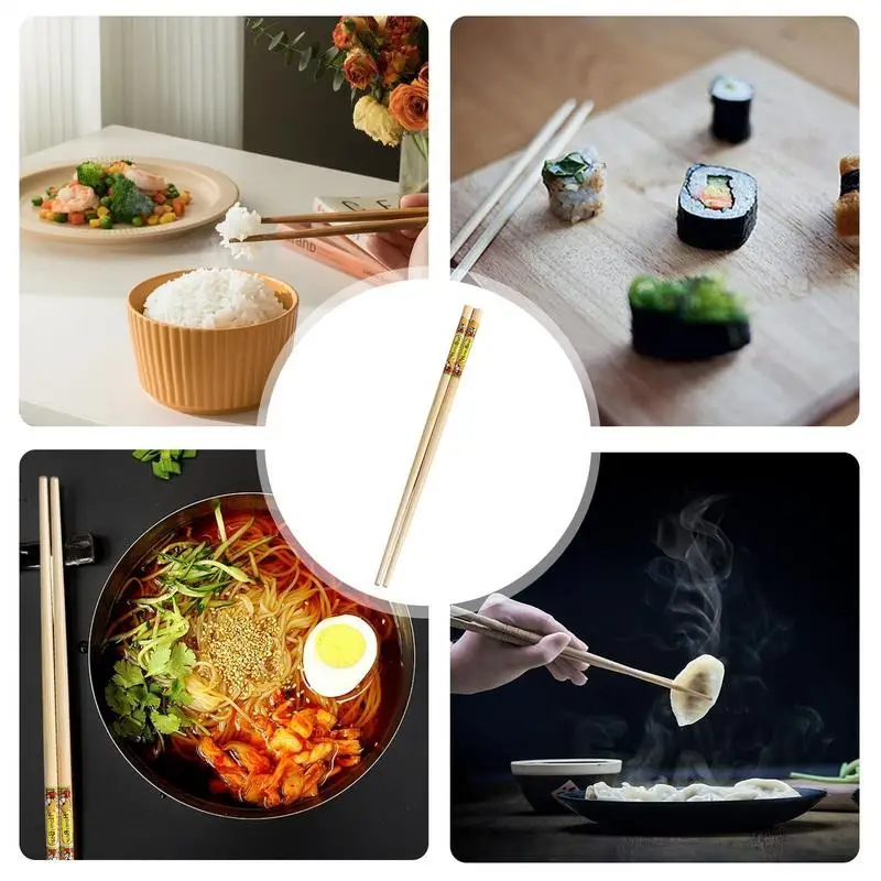 Handmade Natural Chopsticks Natural Non-slip Cute Cartoon Dishwasher Safe Chopsticks Tableware Anti-Scalding For Ramen Noodle