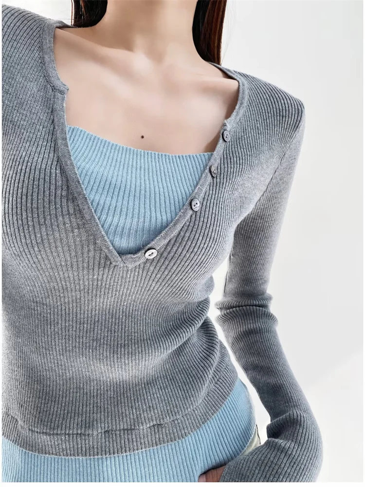 

Slim Fit V-Ne Knitwear Women's Casual Sle Padded Inner Wear ort Length Long Sve BANA Color Blo Design Spring Faion