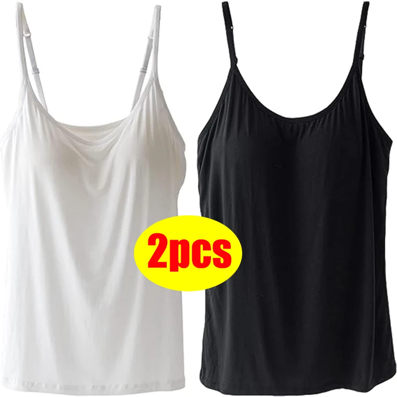 2pcs Women Simple Camisoles Girl Sexy Strap Cotton Sleeveless Thin Camisole Vest Solid Top All-match Base Vest Tops for Female