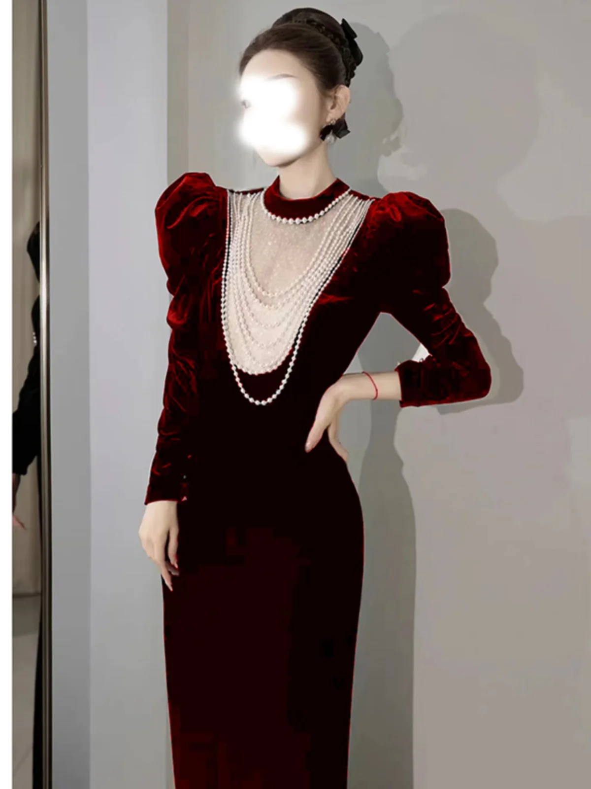 

Velvet Long Sve Wedding Dr Fi Tail Evening Gown for Women Winter Formal Par Host Skirt Korean Sle Long Dr