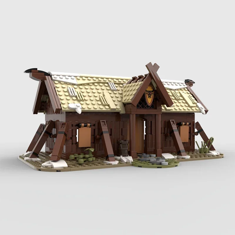 Street View Model MOC Building Bricks Viking Longhouse Wooden House Modular Technology Gifts Holiday Assemble Children Toys Suit