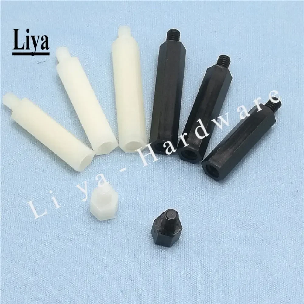 50 stücke M2/M2,5/M3/M4 * L + 5/6mm Gewinde Schwarz oder weiß Abstand Schraube Kunststoff Für PCB Motherboard Feste Nylon Standoff Spacer Säule