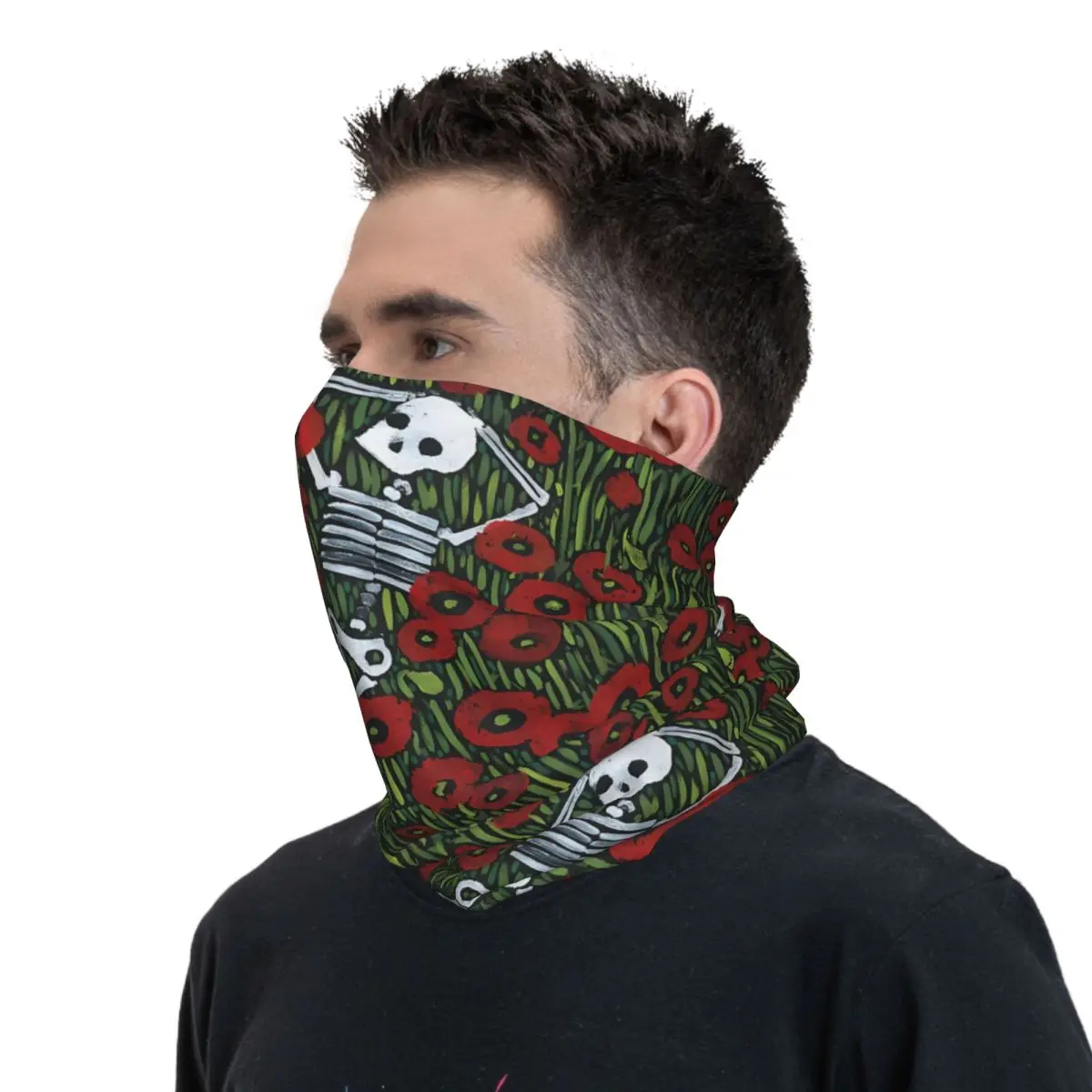 Skeleton In The Poppies Scarf Neckerchief Neck Face Mask Polyester