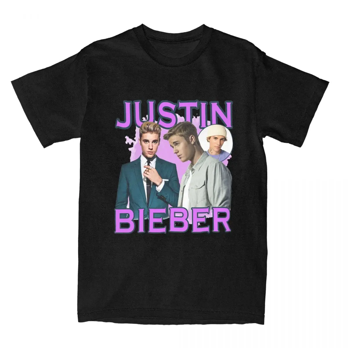 Creative Young Justin Bieber Purple Singer T Shirt Men Women's Cotton Tee Shirt Plus Size Clothing