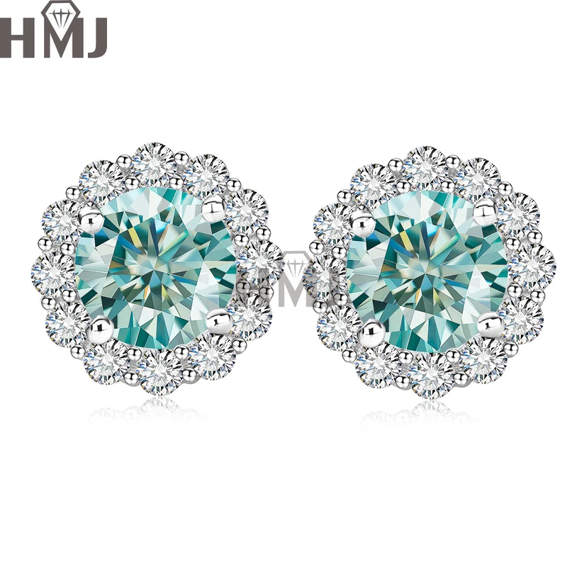 Moissanite Stud Earrings 1.0ct D Color Champagne Blue Green Black 925 Silver Plated White 18K  Gold jewelry for woman sparking