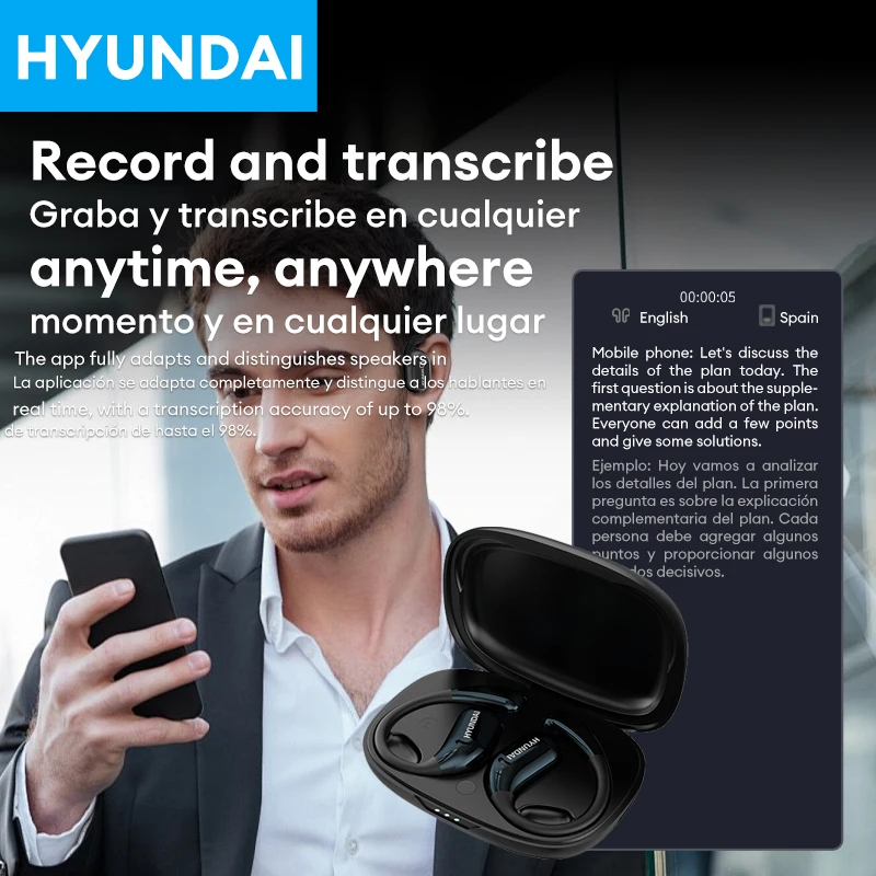 HYUNDAl HY-Y31 AI Translation Earphones OWS Wireless Bluetooth Headphones Multi languages Stereo Touch Display Earbud ENC Call