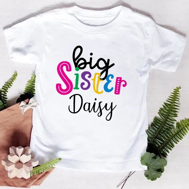 Personalized Big Sister Little Brother Matching Clothes Custom Name Kids T-shirt Bodysuit Birthday Party Family Look Outfit Tops