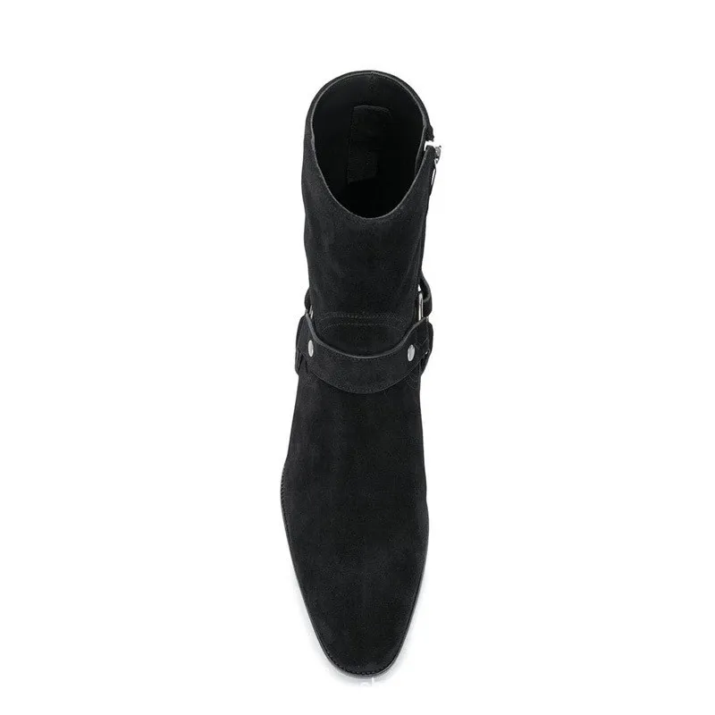 Black Men Chelsea Boots Handmade Top Quality Cow Suede Ring Fashion Business Casual Street Men Martin Boots Chaussure Homme