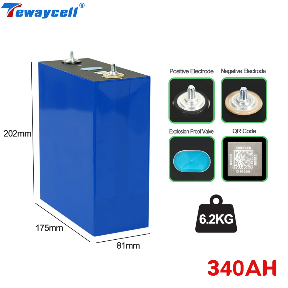 Tewaycell العلامة التجارية الجديدة 314AH 315AH 340AH 3.2V Lifepo4 بطارية الصف أ خلايا 12 فولت 24 فولت 48 فولت بطارية قابلة للشحن للطاقة الشمسية