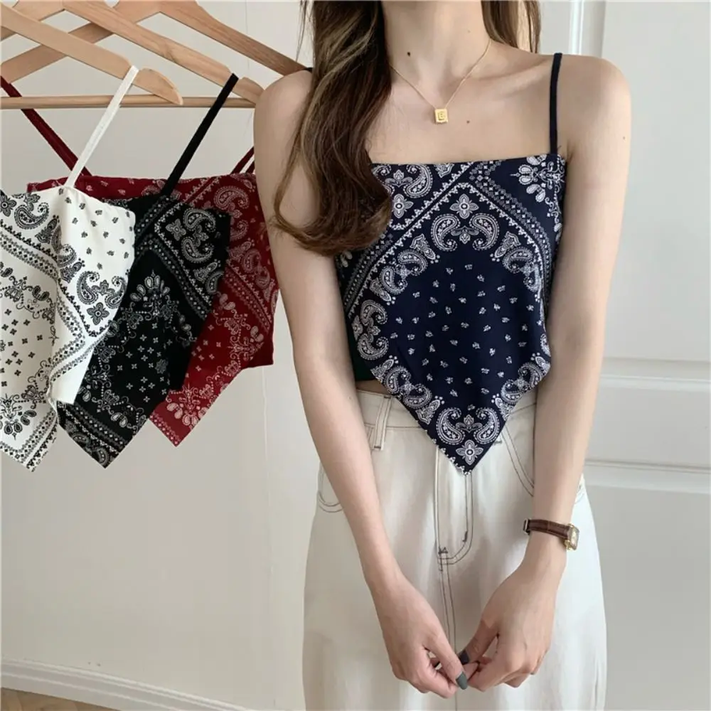 

Fashion Asymmetric Women Floral Camisole Crop Top Undershirts Square Vest Beachwear Thin Irregular Small Sling Girls