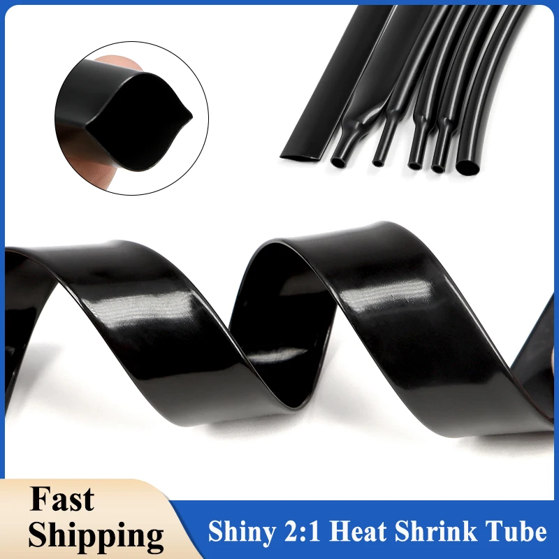 

1 ~ 50m Black Shiny 2:1 Heat Shrink Tube Wrap 1mm ~ 20mm Flexible Cable Sleeve Professional Audio Earphone Line Wire Protector