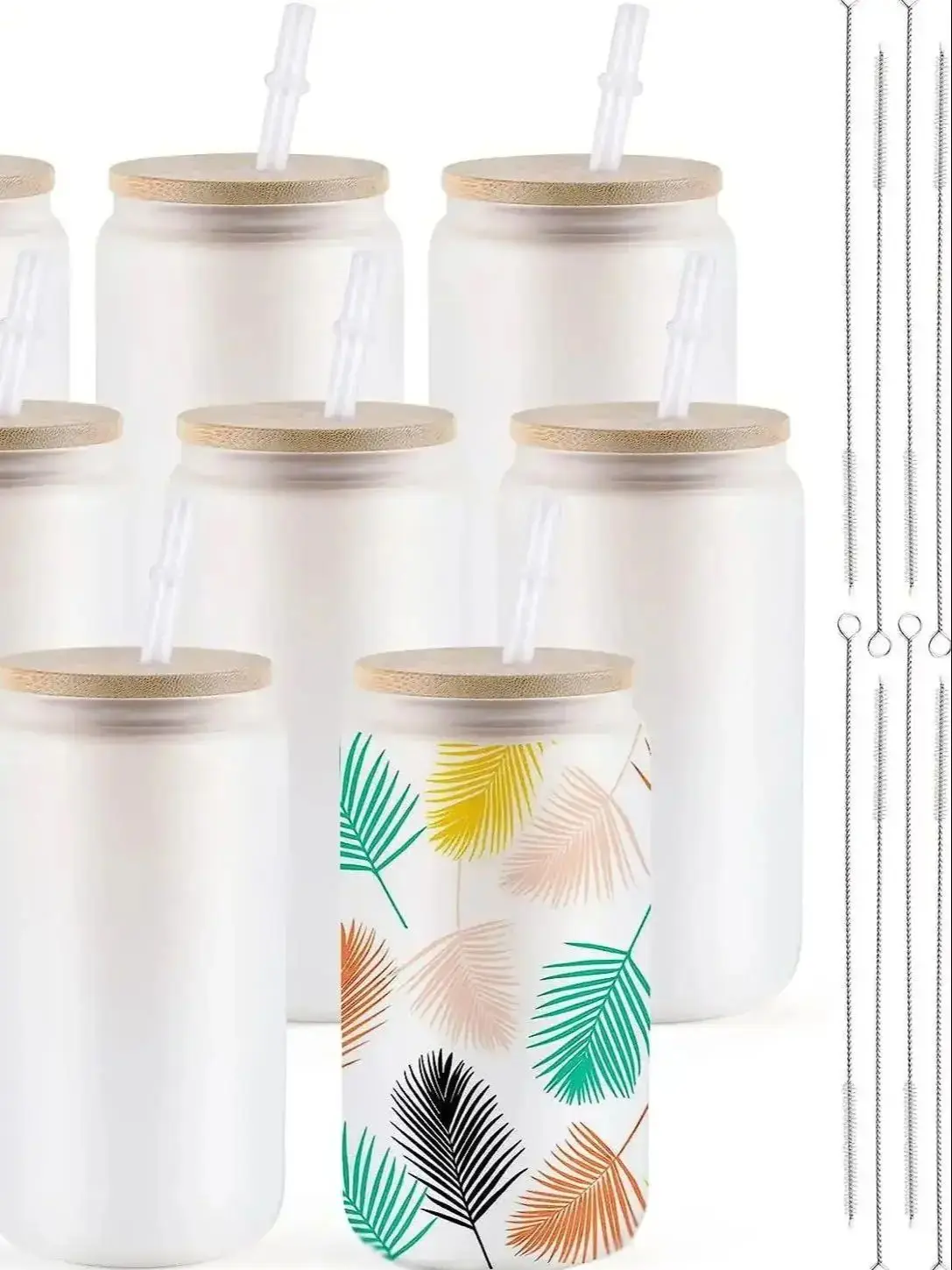 HTVRONT 8/16/24 Stück Sublimations-Trinkbecher, Blanko-Trinkbecher im Großhandel mit Bambusdeckel, Becher mit Strohhalmen, 16OZ Trinkbecher für Bier, Saft, Limonade