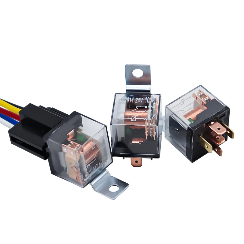 Waterproof Automotive Relay 12V 24V 4pin 5pin 80A 100A Car Relay With Black Red Copper Terminal Auto Relay With Socket