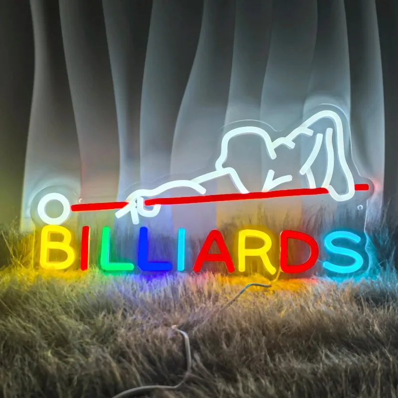 BILLIARDS Player Neon Sign Dimmable USB LED Wall Light Trendy Billiard Hall Decor Men Retro Birthday Party Basement Lounge Decor