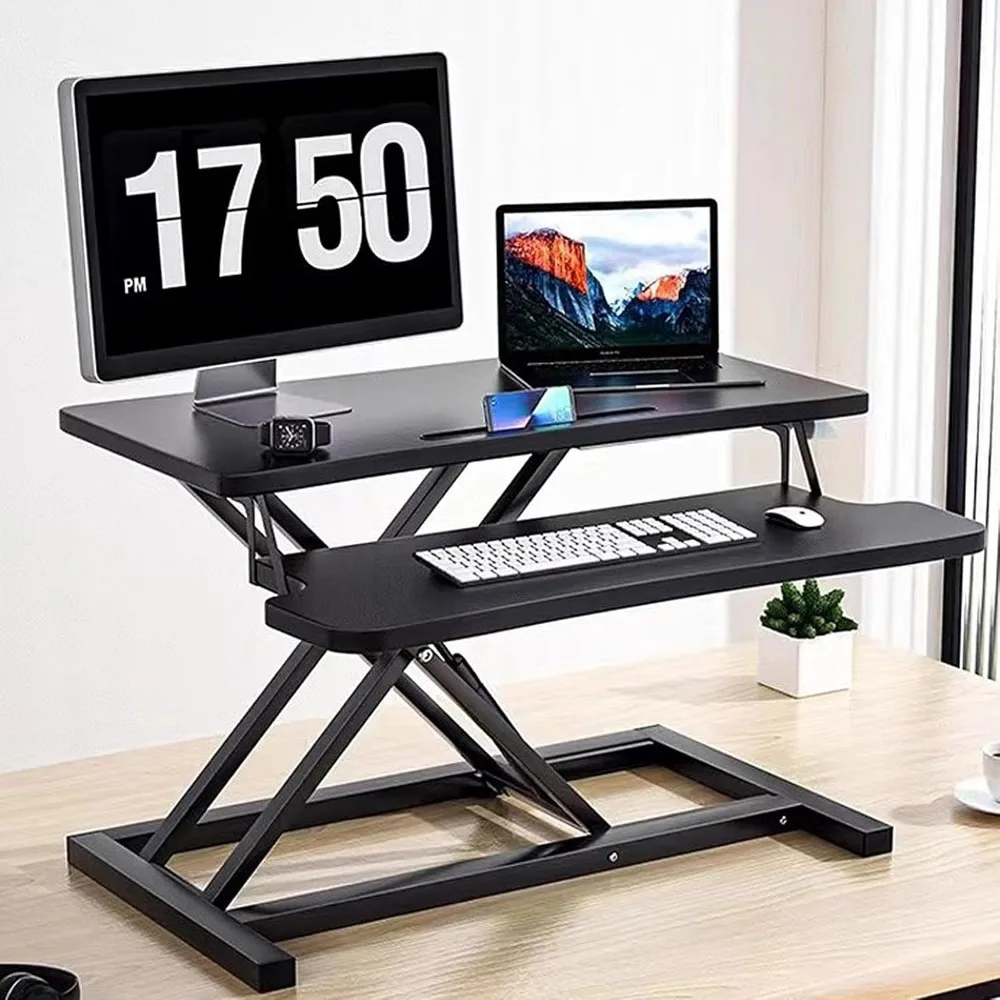 

Standing Desk Converter, 32" Height Adjustable Sit to Stand Up Desk Workstation, Dual Monitor Desk Riser with Keyboard Tray, Bla