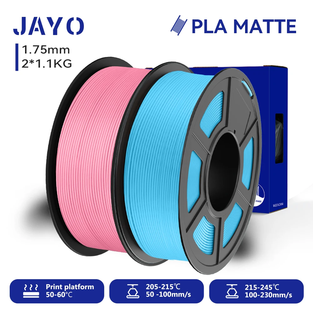 JAYO 2 Rollen 3D-PLA-Mattdrucker-Filament, 1,75 mm, ordentlich gewickeltes PLA-Filament mit mattem Finish-Druck mit 99 % FDM-3D-Drucker