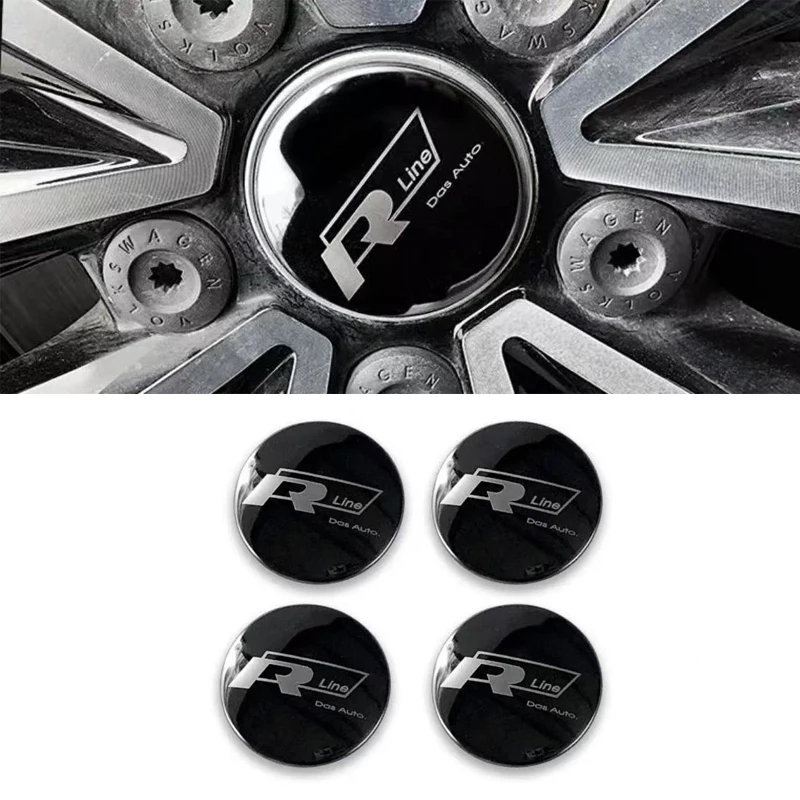 4pcs Car Wheel Center Hub Cap Sticker Accessories For Volkswagen R-line GTI Polo Golf 6 7 8 Touareg Passat Magotan Tiguan Jetta