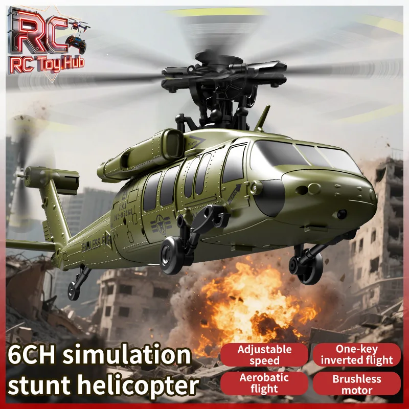 Helicóptero RC JJRC U9901 de 6 Canales, Black Hawk, Vuelo Invertido 3D, Posicionamiento de Flujo Óptico, Mantenimiento de Altitud, Dron Profesional