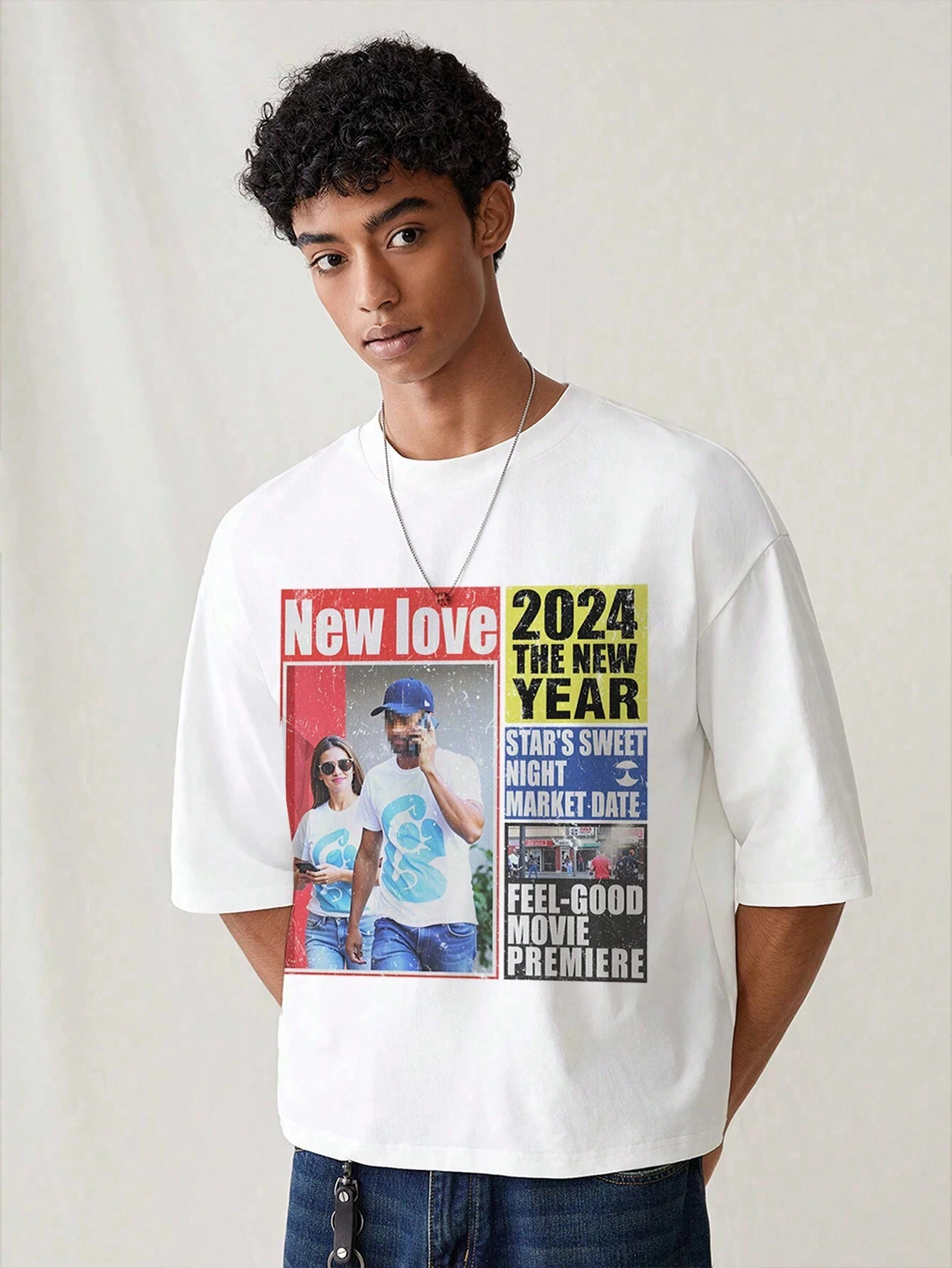 Newspaper Graphic T Shirt Men 2024 Print Vintage Cotton Tee Oversized Streetwear Casual Short Sleeve Summer Top