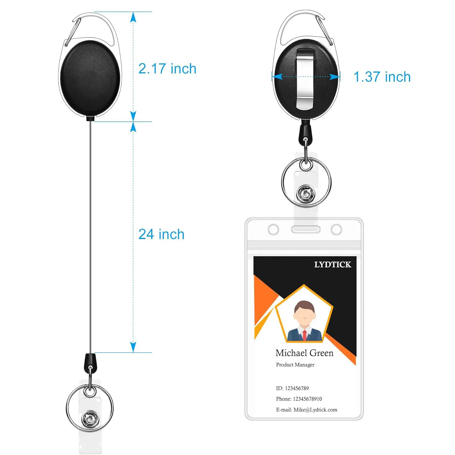 2Set Pass Work Card Holder ID Tag Badge Sleeve for Staff Workers with Badge Reel Keychain Retractable Working Permit Protector